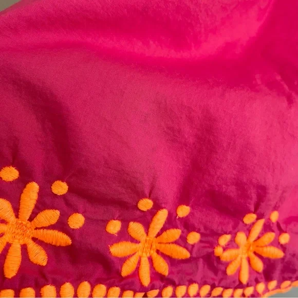 J. Crew Hot Pink Sleeveless Ruffle-Neck Tank with Orange Floral Trim 3X - Picture 14 of 14